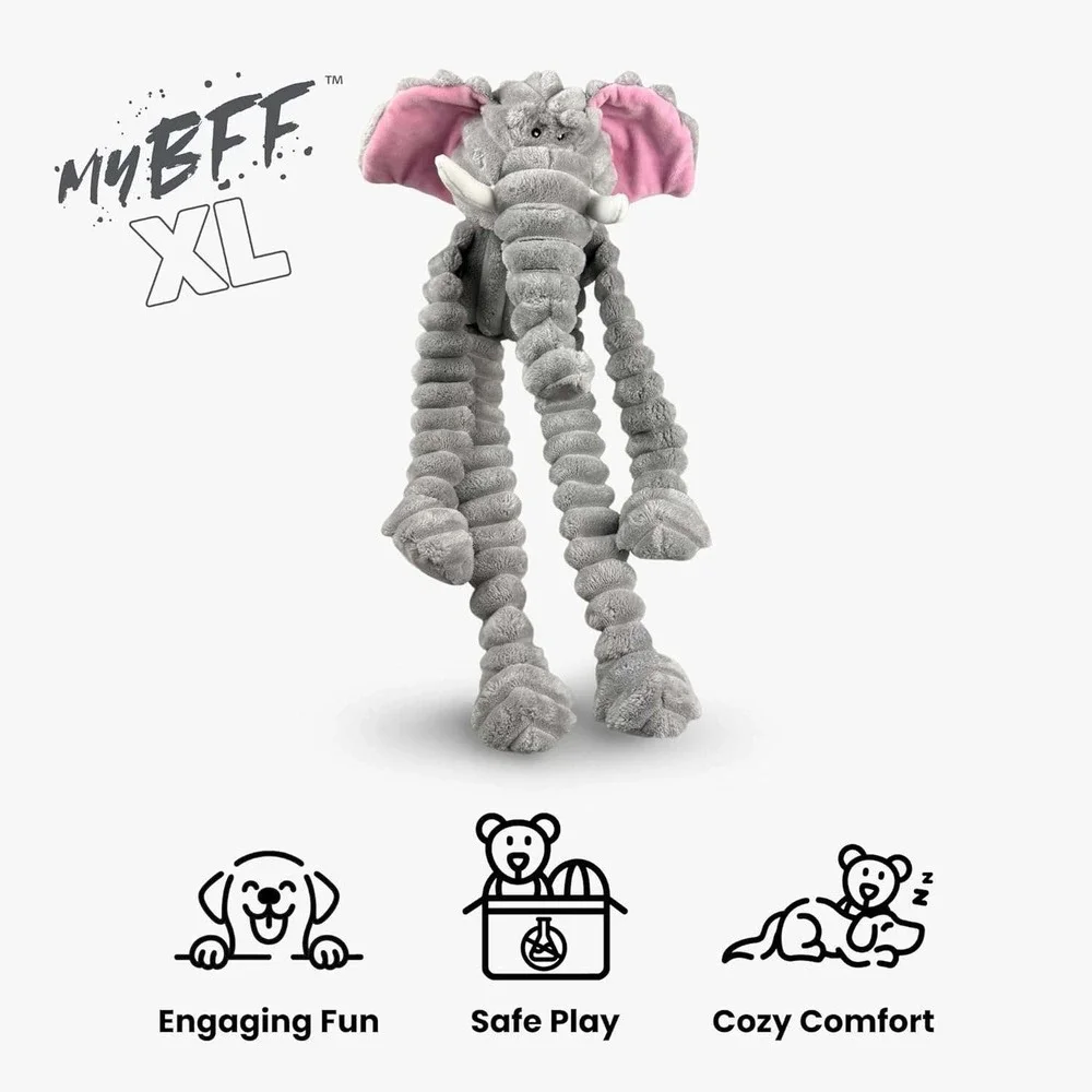 Nandog ‎ XL Elephant Dog Toy Gray Pink Ribbed Plush Squeaky Extra Large 25 Inch